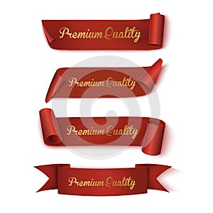 Set of Red Realistic Ribbons on transparent background. With Text Premium Quality. Vector illustration