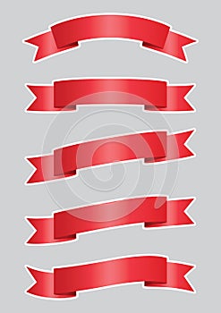Set of red ribbon banner icon with white stroke