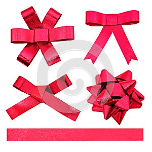 Set of red ribbon bows.