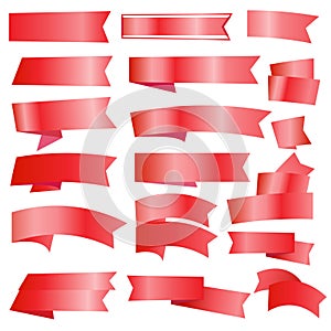 Set of red ribbon flags glitter