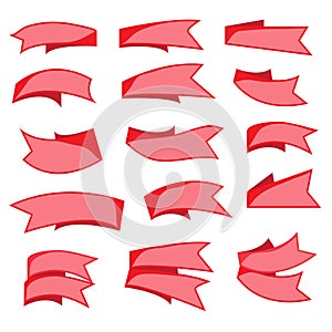 set of red ribbon label banner templates