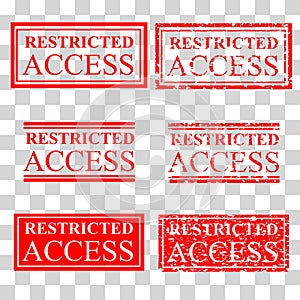 Set red rubber stamp effect restricted access at transparent effect background