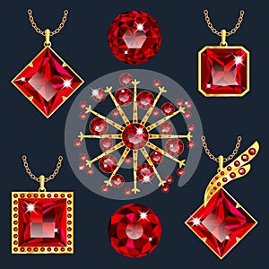 Set of red rubies pendants