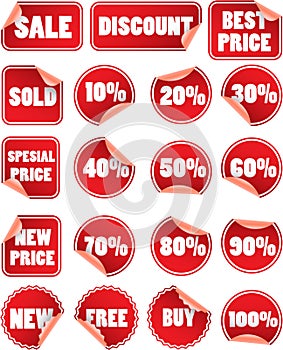 Set of red sale labels