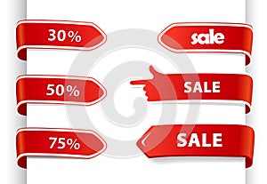 Set of red sale labels.