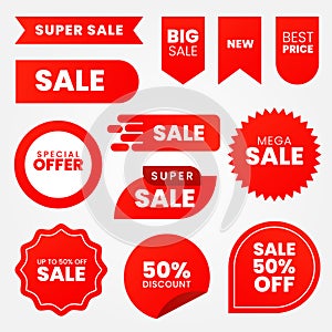 Set of red sale labels and stickers