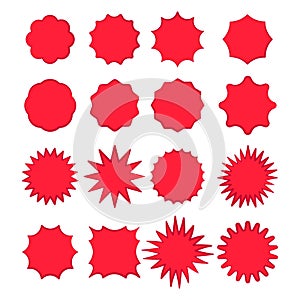 Set of red sales stickers. Starburst seals. Red sparkles