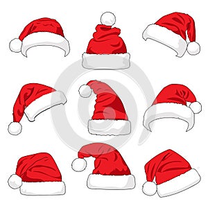 Set of red Santa Claus hats