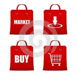 Set of red shopping bags for intrenet