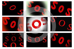 Set of Red SOS word on black background