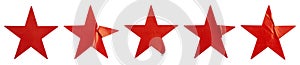A set of red star shape paper sticker label isolated on white background