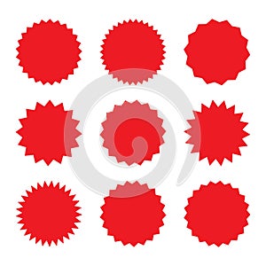 Set of red starburst, sunburst badges. Design elements - best for sale sticker, price tag, quality mark. Flat vector illustration.