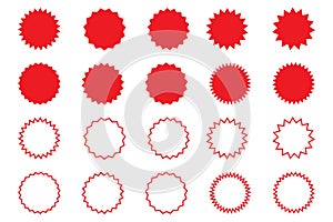 Set of red starburst, sunburst badges. Design elements - best for sale sticker, price tag, quality mark. Flat vector illustration