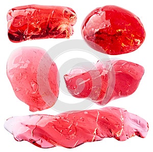 Set of red transparent slimes for kids, popular funny toy isolated