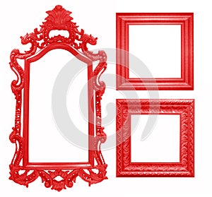 Set of red vintage frame isolated on white background