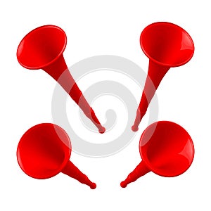 A set of red vuvuzel. Vuvuzels isolated on a white background. Vector illustration