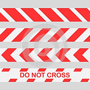 Set red warning tape Do not cross the line caution tape. Seamless police warning tape set.