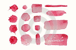 Set of red watercolor blobs and spots photo