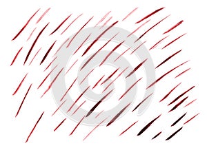 Set of red watercolor brush strokes isolated on white background