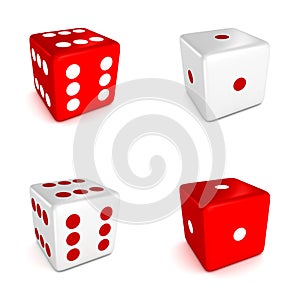 Set of red and white game dices