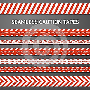 Set of red and white seamless caution tapes with