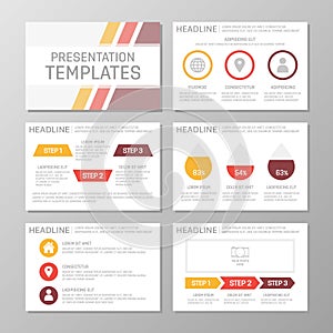 Set of red and yellow template for multipurpose presentation slides. Leaflet, annual report, book cover design.