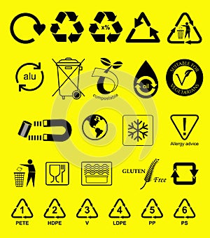 Set of reduce reuse recycle element in yellow