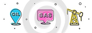 Set Refill petrol fuel location, Location and gas station and Oil pump or pump jack icon. Vector