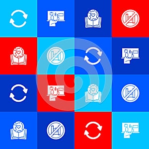 Set Refresh, Stop plastic pollution, Earth globe and book and Say no bags poster icon. Vector