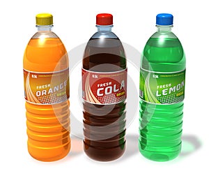 Set of refreshing drinks in plastic bottles photo