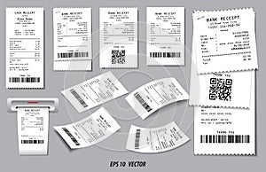 Set of register sale receipt or cash receipt printed on white paper concept.