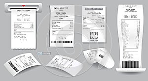 set of register sale receipt or cash receipt printed on white paper concept.