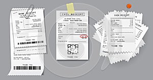 set of register sale receipt or cash receipt printed on white paper concept. 3D Render.