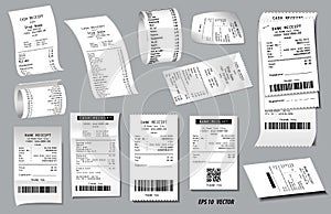 Set of register sale receipt or cash receipt printed on white paper concept. eps 10 vector