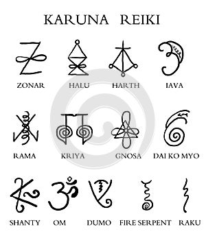 A set of reiki symbols isolated on white. Hand drawn elements for design.