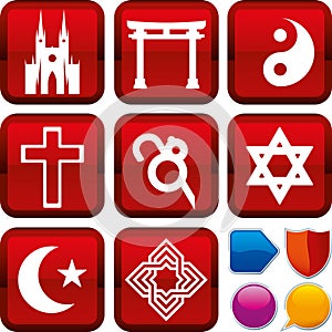 Set of religion icons on square buttons. Geometric style. photo