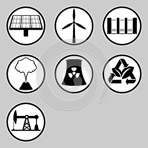 Set of renewable energy and wasteful energy icon.