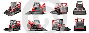 Set of Rent Large Track Skidloader 3d rendr on white