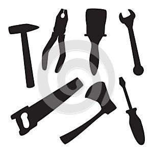 Set of repair tools black on a big background