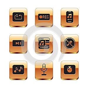 Set Repeat track music player, Music note, tone, Microphone, Pause button, Stopwatch and Record icon. Vector