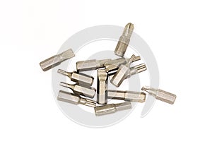 Set of replaceable attachments of metal heads multi-faceted slotted bits of the head screwdriver construction