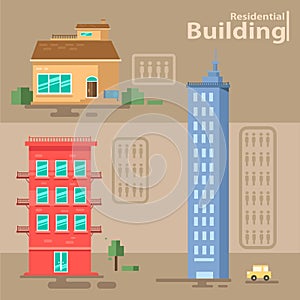 Set of residential building.buildings vector