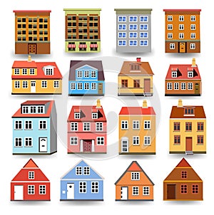 Set of residential buildings and houses isolated on a white background