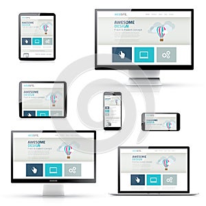 Set of Responsive Website Designs in Electronic Devices