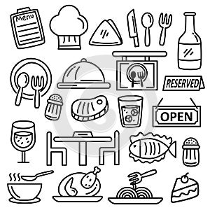 Set of restaurant doodle vector illustration