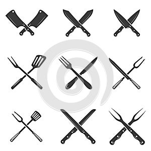 Set of restaurant knives icons. Silhouette - Cleaver and Chef Knives.