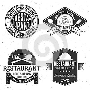 Set of Restaurant shop, menu logo. Vector Illustration. Vintage graphic design for logotype, label, badge with plate