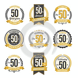 Set of Retro Anniversary Badges 50th Year Celebration.
