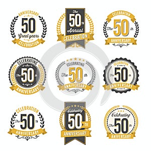 Set of Retro Anniversary Badges 50th Year Celebration. photo