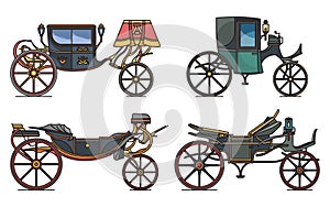 Set of retro cab or carriage, medieval chariot